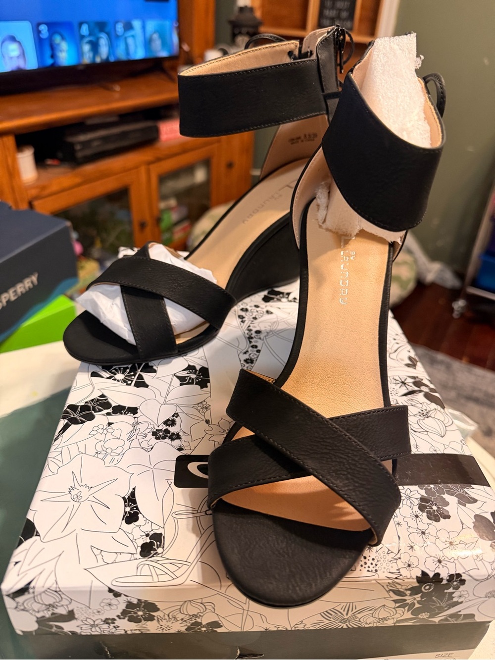 Chinese Laundry Black Strappy Ankle-Heel Sandals